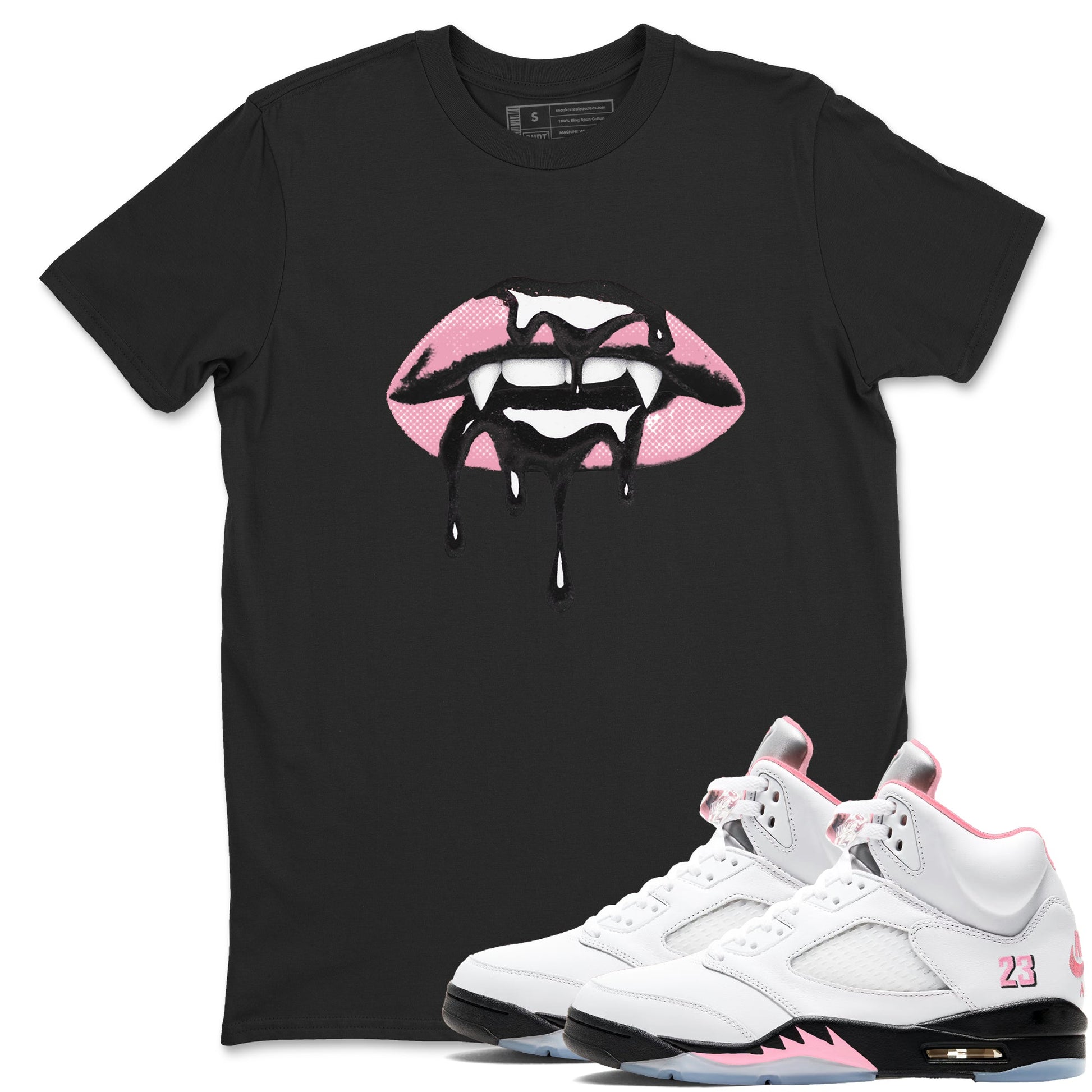 Sneaker match tees – Sneaker Tees To Match Air Jordan 5 Medium Soft Pink Shoes – Vampire Lips Tee Black 1
