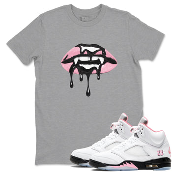 Sneaker match tees – Sneaker Tees To Match Air Jordan 5 Medium Soft Pink Shoes – Vampire Lips Tee Heather Grey 1