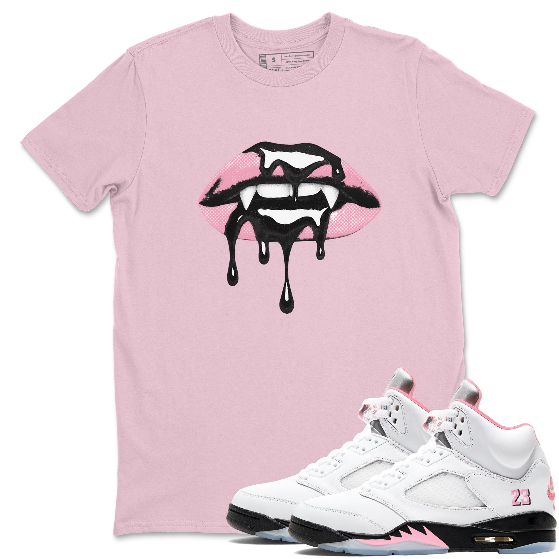 Sneaker match tees – Sneaker Tees To Match Air Jordan 5 Medium Soft Pink Shoes – Vampire Lips Tee Pink 1