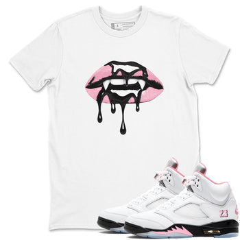 Sneaker match tees – Sneaker Tees To Match Air Jordan 5 Medium Soft Pink Shoes – Vampire Lips Tee White 1