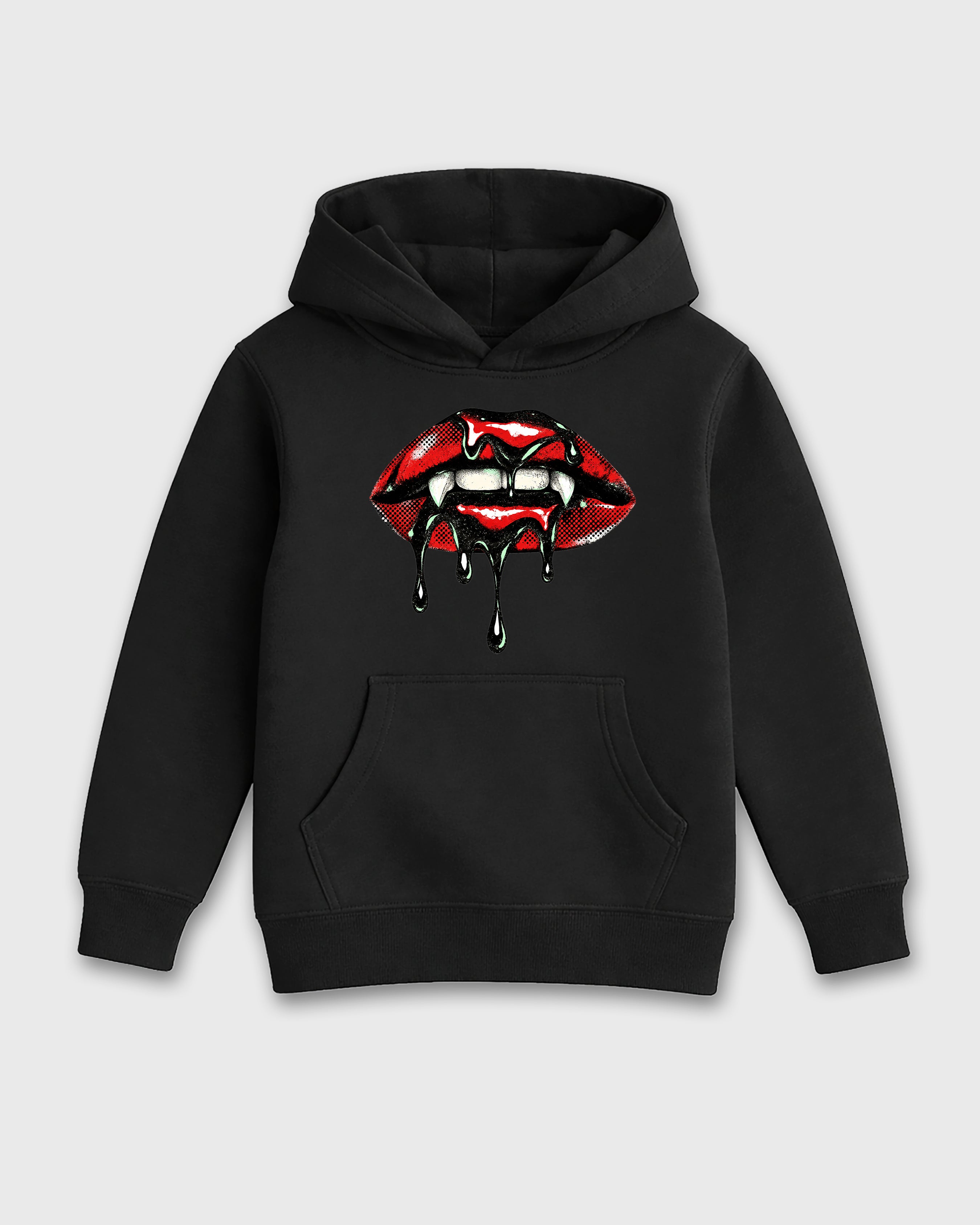 Vampire Lips Baby & Kids Graphic Hoodie featuring original artwork designed to match the Air Jordan 5 Halloween. Black 2 Kids Graphic Sweater.
