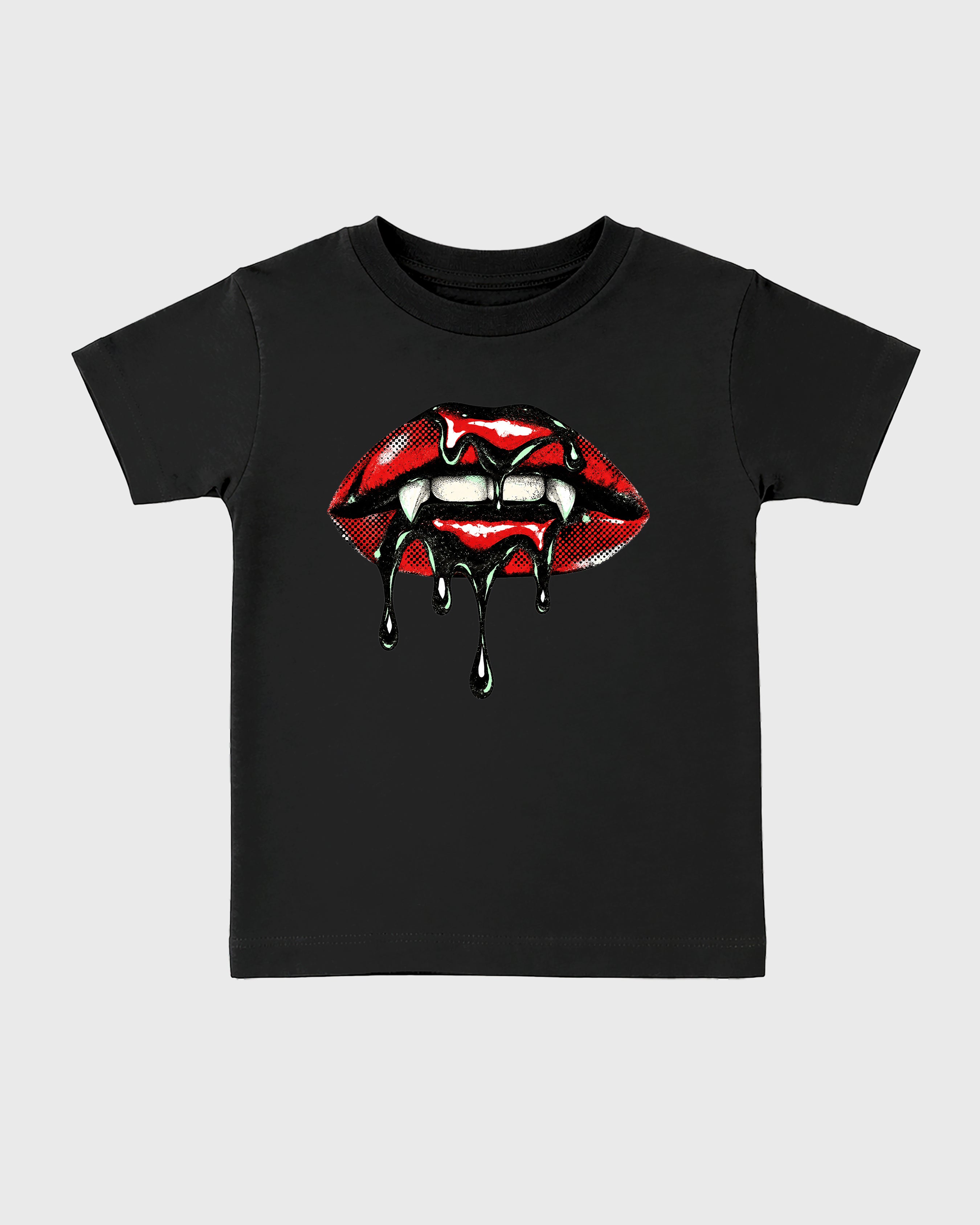 Vampire Lips Baby & Kids Graphic T-Shirt featuring original artwork designed to match the Air Jordan 5 Halloween. Black 2 Kids Graphic Tee.
