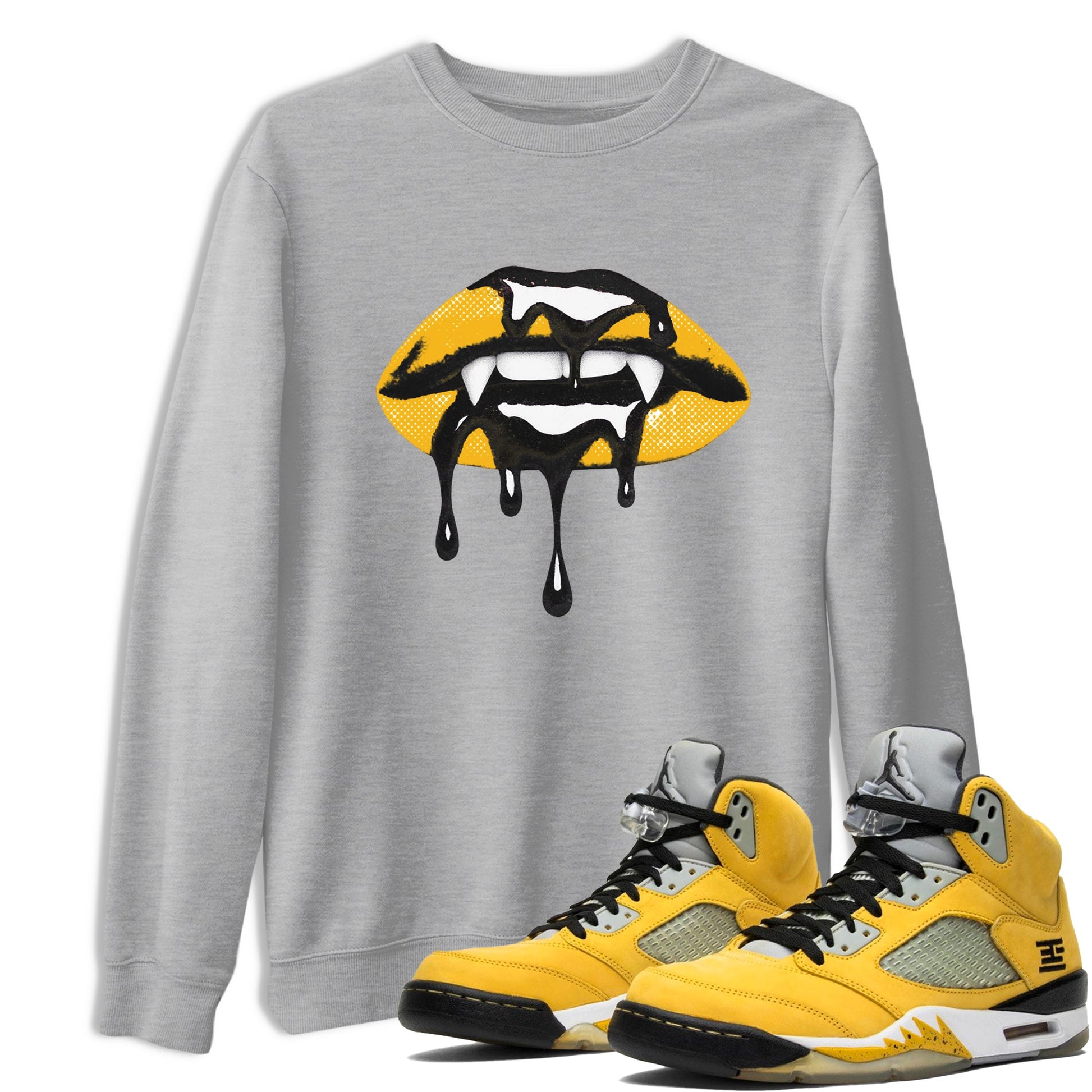 Sneaker match tees – Sneaker Threads To Match Air Jordan 5 Tokyo, Air Jordan 5 Varsity Maize and Wolf Grey Shoes – Vampire Lips Tee Heather Grey 1