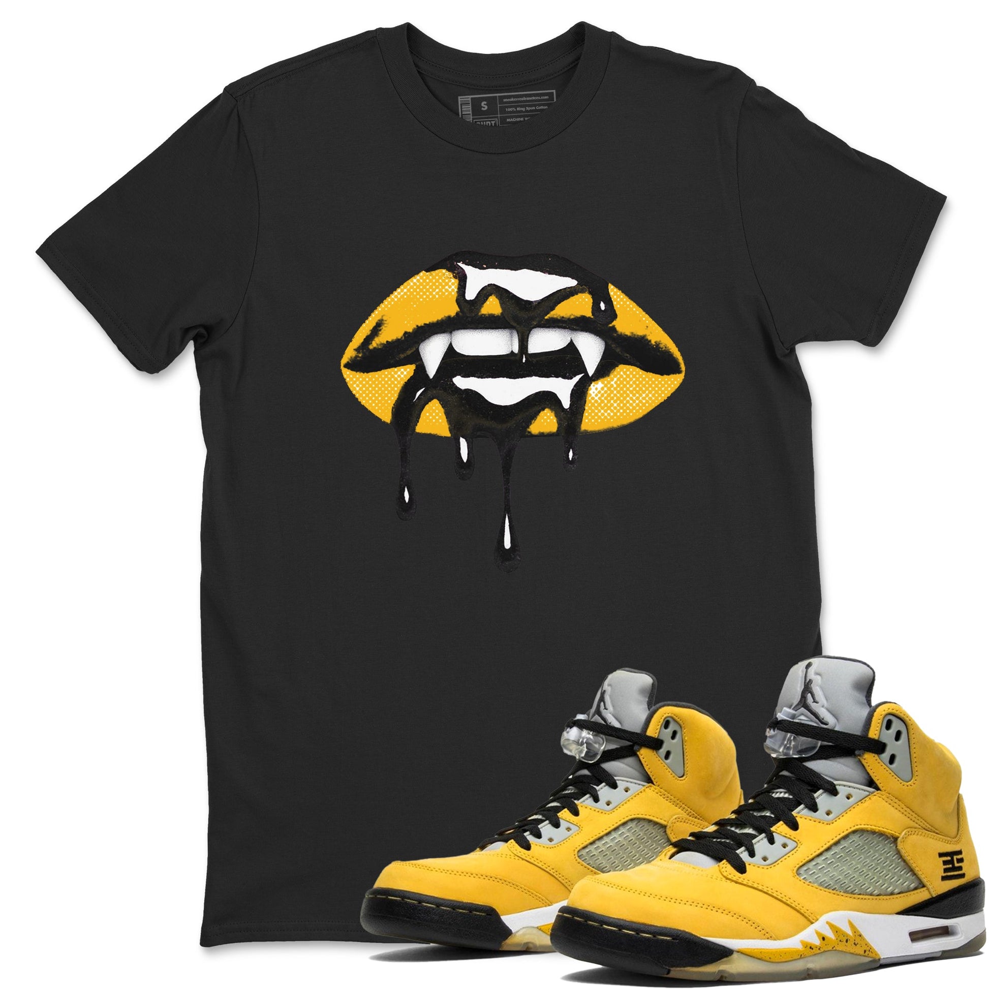 Sneaker match tees – Sneaker Threads To Match Air Jordan 5 Tokyo, Air Jordan 5 Varsity Maize and Wolf Grey Shoes – Vampire Lips Tee Black 1