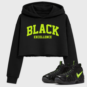 Sneaker match tees – Sneaker Tees To Match Air Foamposite Pro Black Shoes – Varsity Black Excellence Crop T-Shirt Black 1