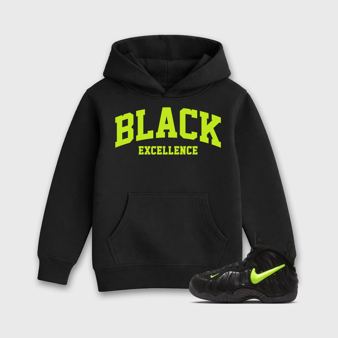 Sneaker match tees – Sneaker Tees To Match Air Foamposite Pro Black Shoes – Varsity Black Excellence Kids T-Shirt Black 1