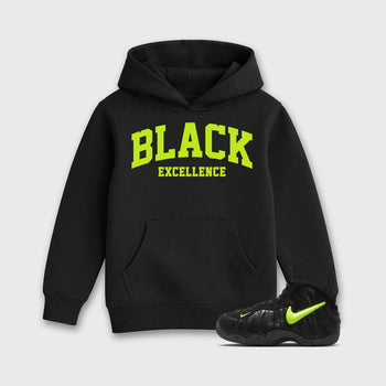 Sneaker match tees – Sneaker Tees To Match Air Foamposite Pro Black Shoes – Varsity Black Excellence Kids T-Shirt Black 1