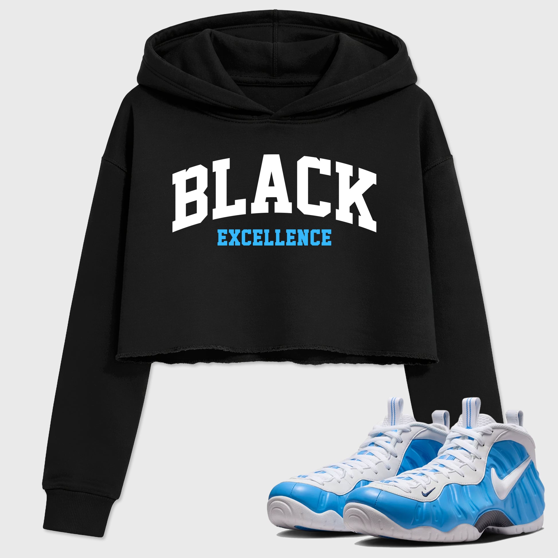 Best Sneakerfit Graphic Tee. Graphic Outfits. Sneaker Tees To Match Air Foamposite Pro University Blue Sneakers – Varsity Black Excellence Crop T-Shirt Black 1