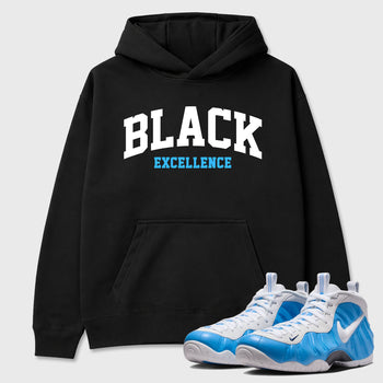 Best Sneakerfit Graphic Tee. Graphic Outfits. Sneaker Tees To Match Air Foamposite Pro University Blue Sneakers – Varsity Black Excellence Tee Black 1