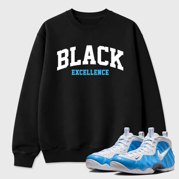 Best Sneakerfit Graphic Tee. Graphic Outfits. Sneaker Tees To Match Air Foamposite Pro University Blue Sneakers – Varsity Black Excellence Tee Black 1
