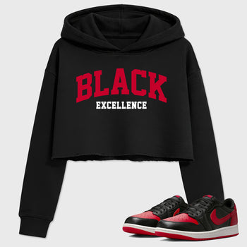 Sneaker match tees – Sneaker Tees To Match Air Jordan 1 Banned Shoes – Varsity Black Excellence Crop T-Shirt Black 1
