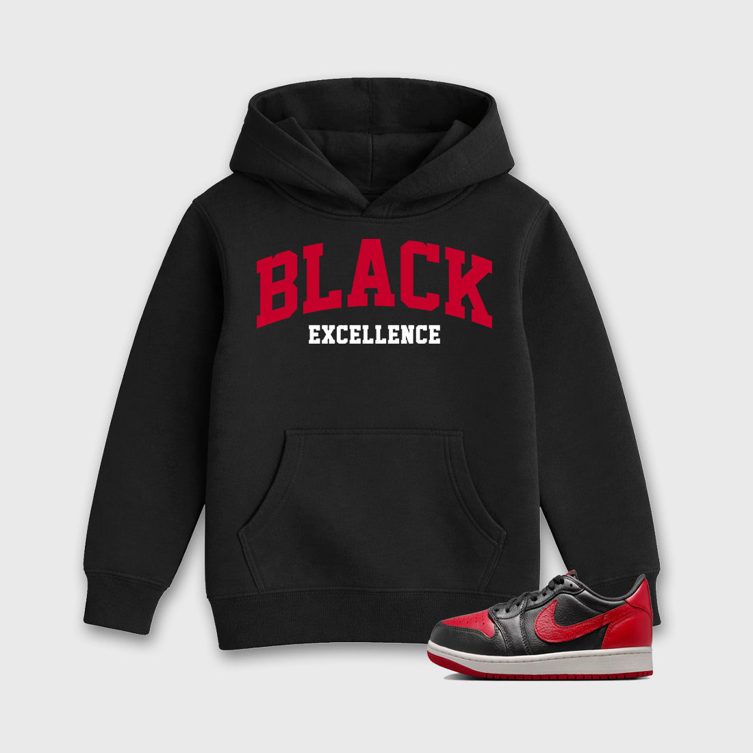 Sneaker match tees – Sneaker Tees To Match Air Jordan 1 Banned Shoes – Varsity Black Excellence Kids T-Shirt Black 1