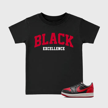 Sneaker match tees – Sneaker Tees To Match Air Jordan 1 Banned Shoes – Varsity Black Excellence Kids T-Shirt Black 1