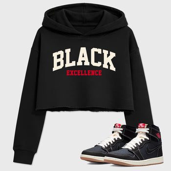 Sneaker match tees – Sneaker Tees To Match Air Jordan 1 Flight Club Shoes – Varsity Black Excellence Crop T-Shirt Black 1