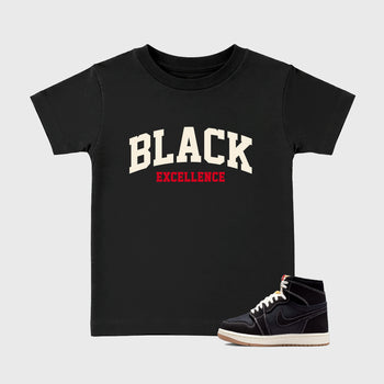 Sneaker match tees – Sneaker Tees To Match Air Jordan 1 Flight Club Shoes – Varsity Black Excellence Kids T-Shirt Black 1