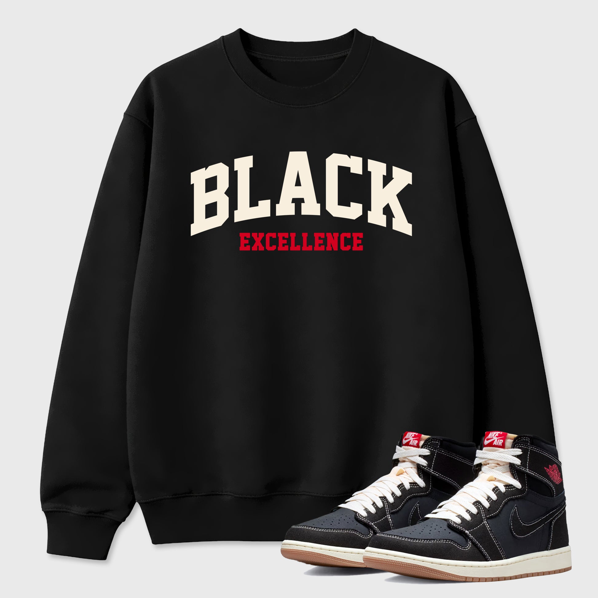 Sneaker match tees – Sneaker Tees To Match Air Jordan 1 Flight Club Shoes – Varsity Black Excellence Tee Black 1