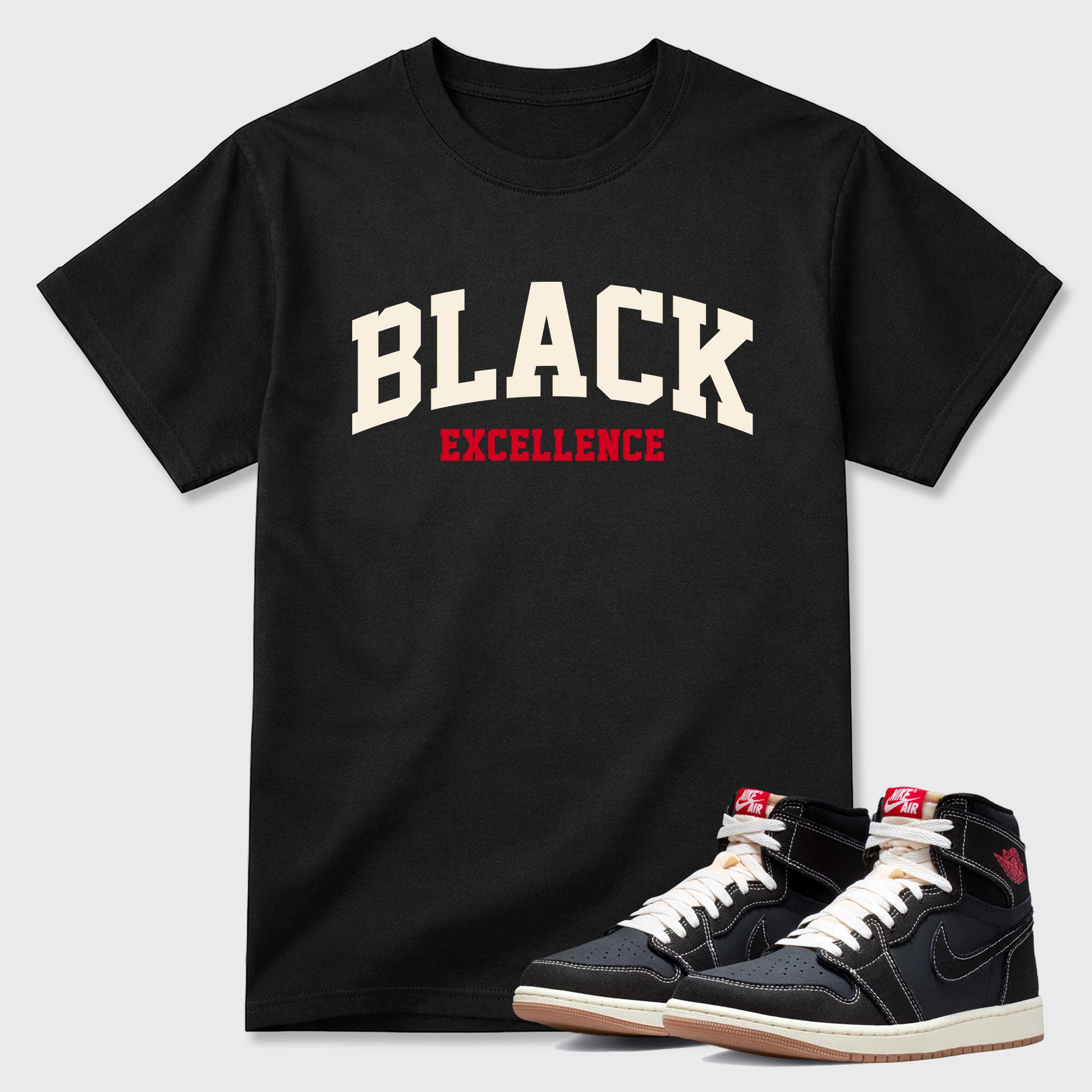 Sneaker match tees – Sneaker Tees To Match Air Jordan 1 Flight Club Shoes – Varsity Black Excellence Tee Black 1