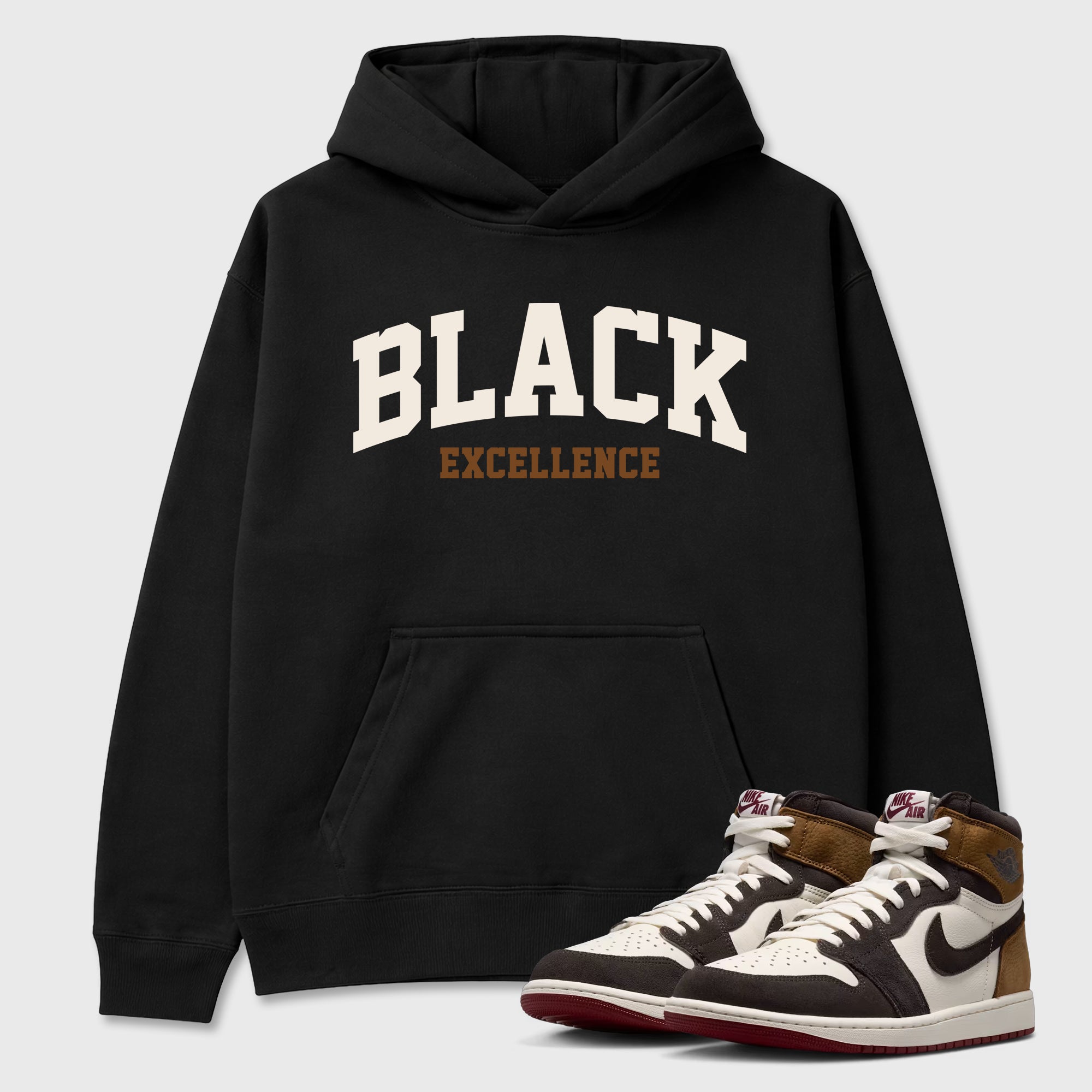 Varsity Black Excellence Graphic T-Shirt featuring original streetwear artwork designed to match the Air Jordan 1 Love Letter. Black 1 Graphic Tee.
