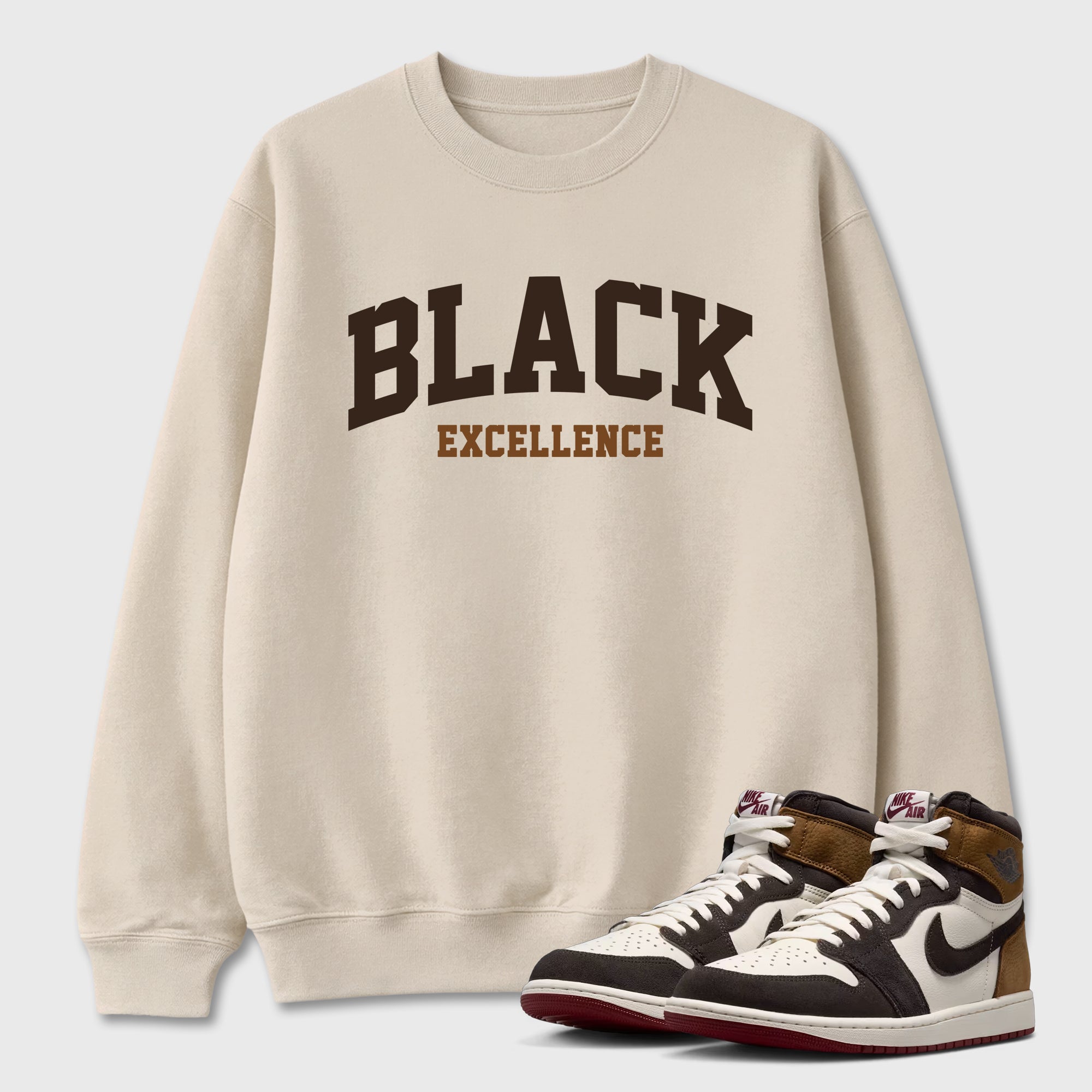 Varsity Black Excellence Graphic T-Shirt featuring original streetwear artwork designed to match the Air Jordan 1 Love Letter. Natural 1 Graphic Tee.
