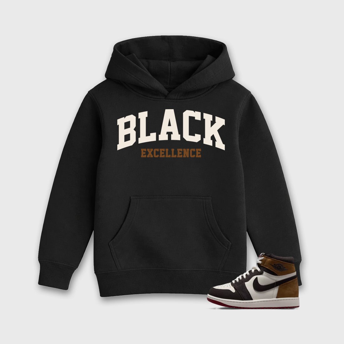 Varsity Black Excellence Baby & Kids Graphic Hoodie featuring original artwork designed to match the Air Jordan 1 Love Letter. Black 1 Kids Graphic Sweater.