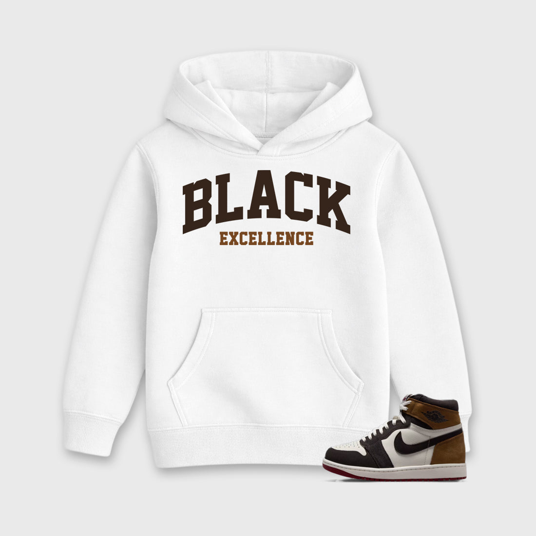 Varsity Black Excellence Baby & Kids Graphic Hoodie featuring original artwork designed to match the Air Jordan 1 Love Letter. White 1 Kids Graphic Sweater.