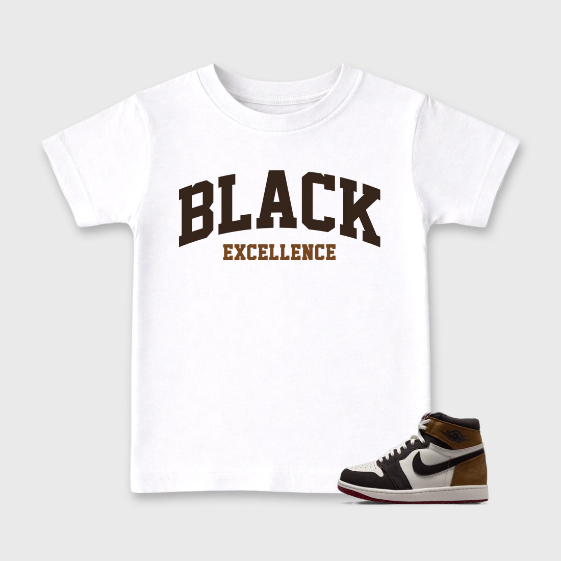Varsity Black Excellence Baby & Kids Graphic T-Shirt featuring original artwork designed to match the Air Jordan 1 Love Letter. White 1 Kids Graphic Tee.