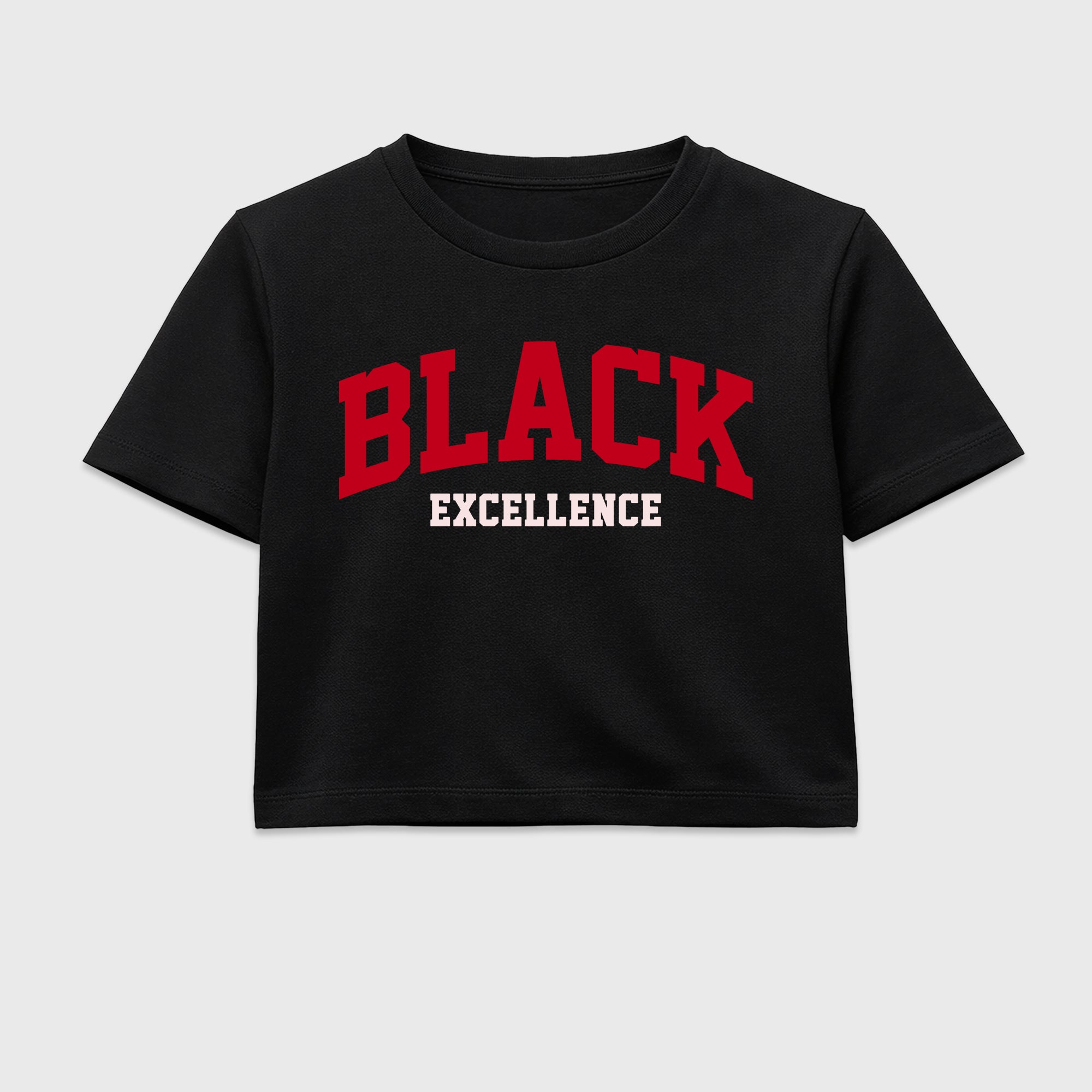 Varsity Black Excellence women’s crop tee designed to match the Air Jordan 1 Nails and Grails, featuring coordinated Black 2 options for a perfect streetwear vibe.