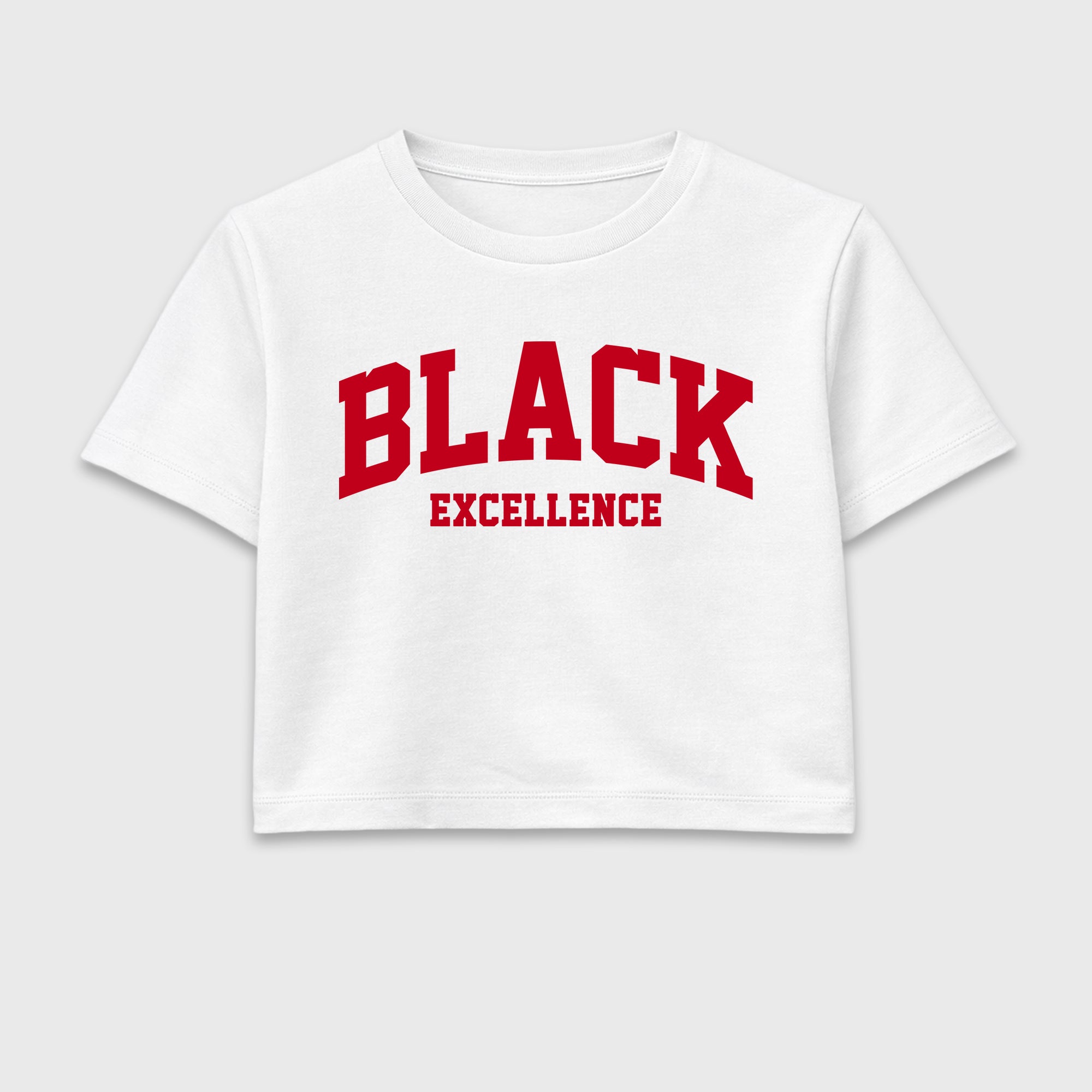 Varsity Black Excellence women’s crop tee designed to match the Air Jordan 1 Nails and Grails, featuring coordinated White 2 options for a perfect streetwear vibe.