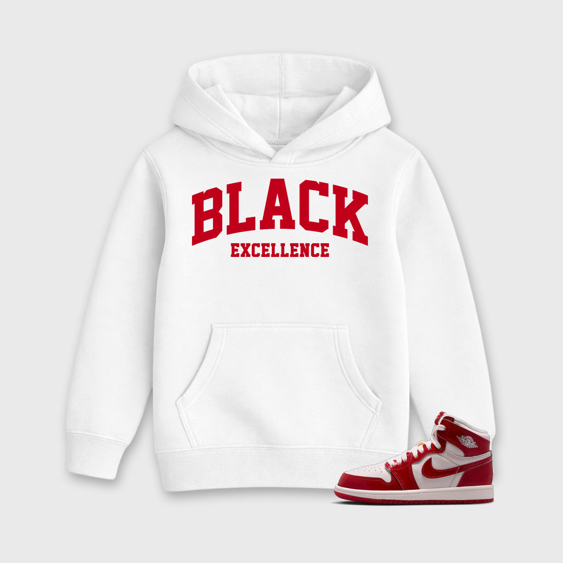 Varsity Black Excellence Baby & Kids Graphic Hoodie featuring original artwork designed to match the Air Jordan 1 Nails and Grails. White 1 Kids Graphic Sweater.