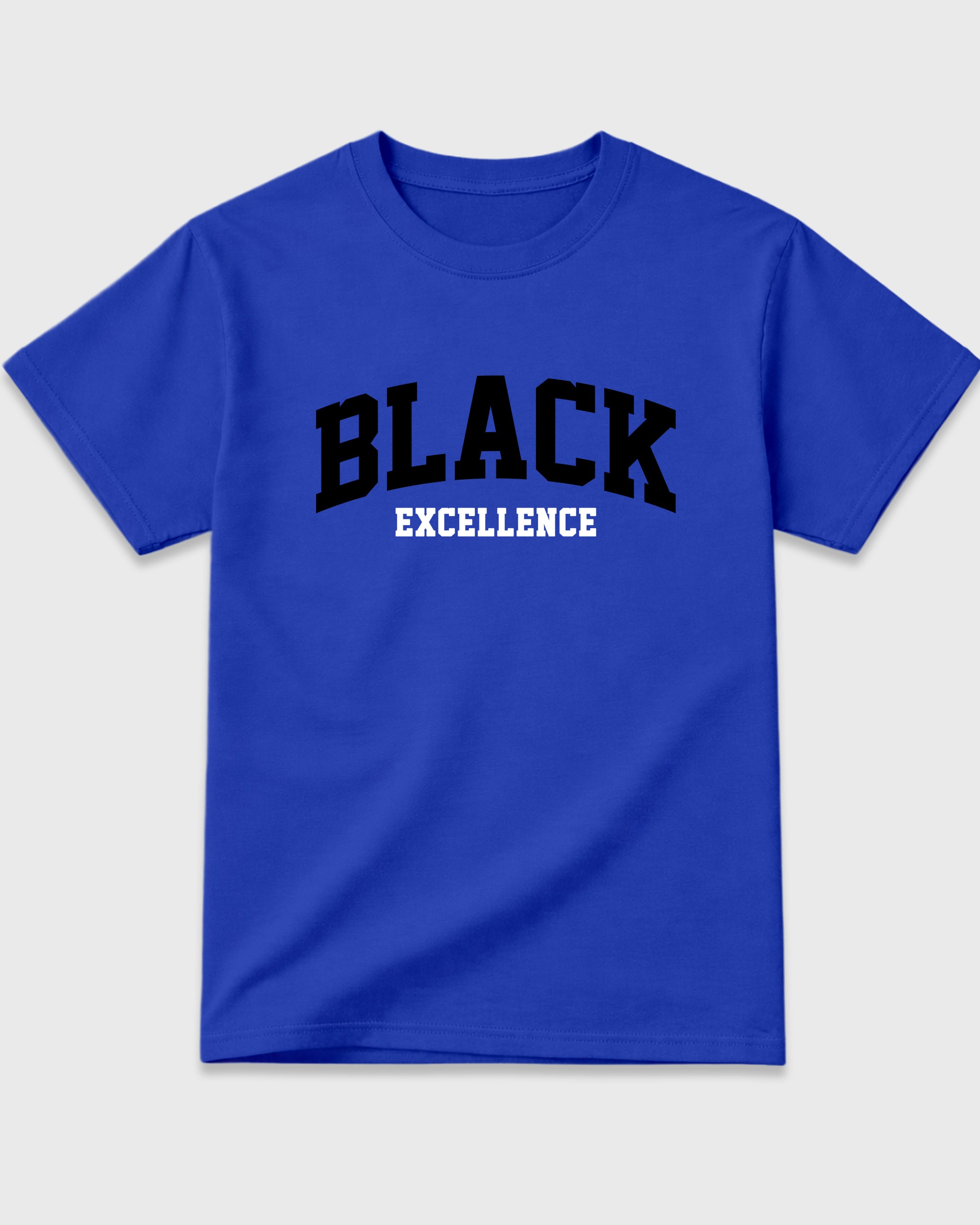Varsity Black Excellence Graphic T-Shirt featuring original streetwear artwork designed to match the Air Jordan 1 Royal. Royal Blue 2 Graphic T-Shirt.