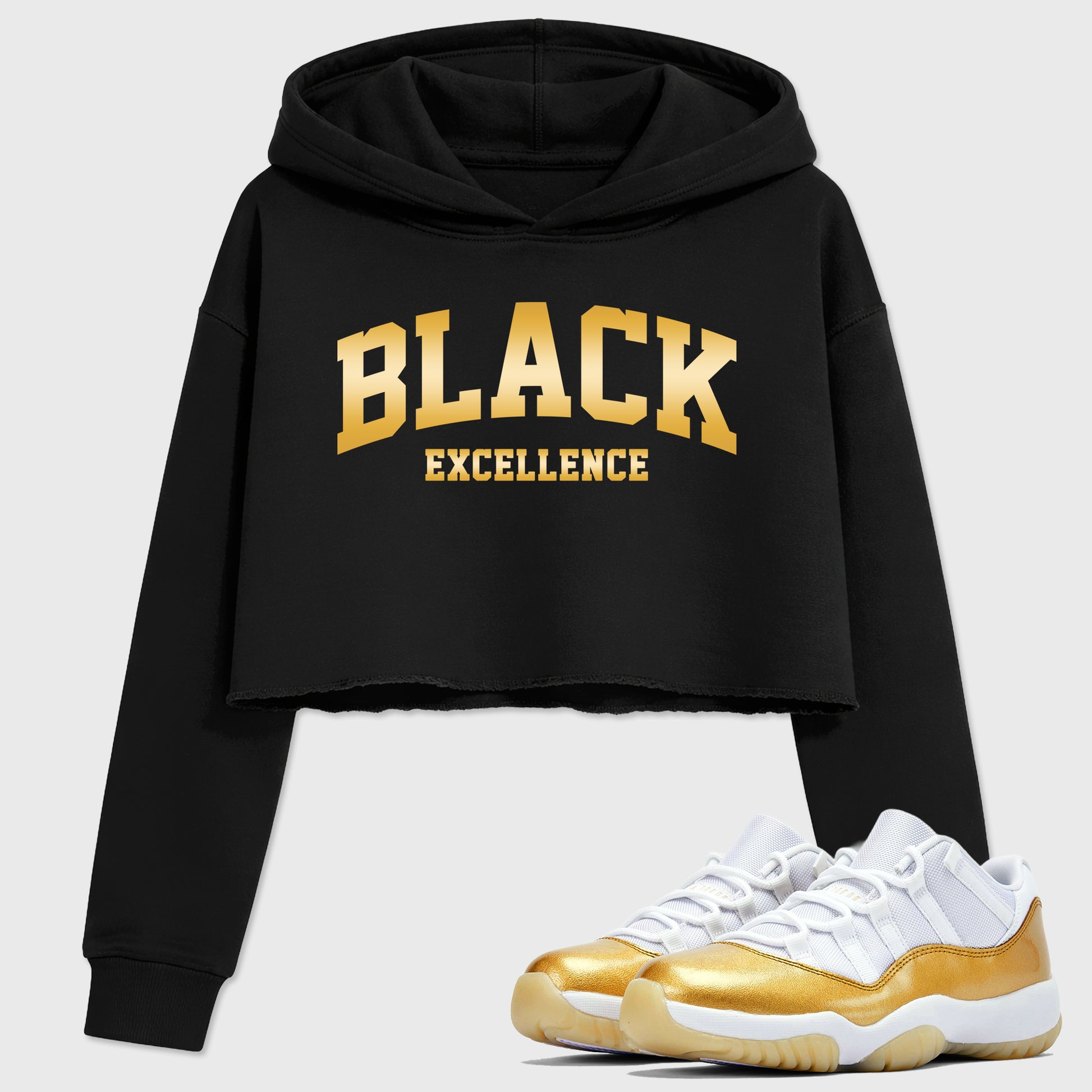 Sneaker match tees – Sneaker Tees To Match Air Jordan 11 Mother's Day Shoes – Varsity Black Excellence Crop T-Shirt Black 1