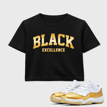 Sneaker match tees – Sneaker Tees To Match Air Jordan 11 Mother's Day Shoes – Varsity Black Excellence Crop T-Shirt Black 1