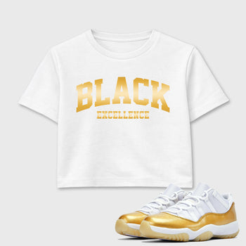 Sneaker match tees – Sneaker Tees To Match Air Jordan 11 Mother's Day Shoes – Varsity Black Excellence Crop T-Shirt White 1
