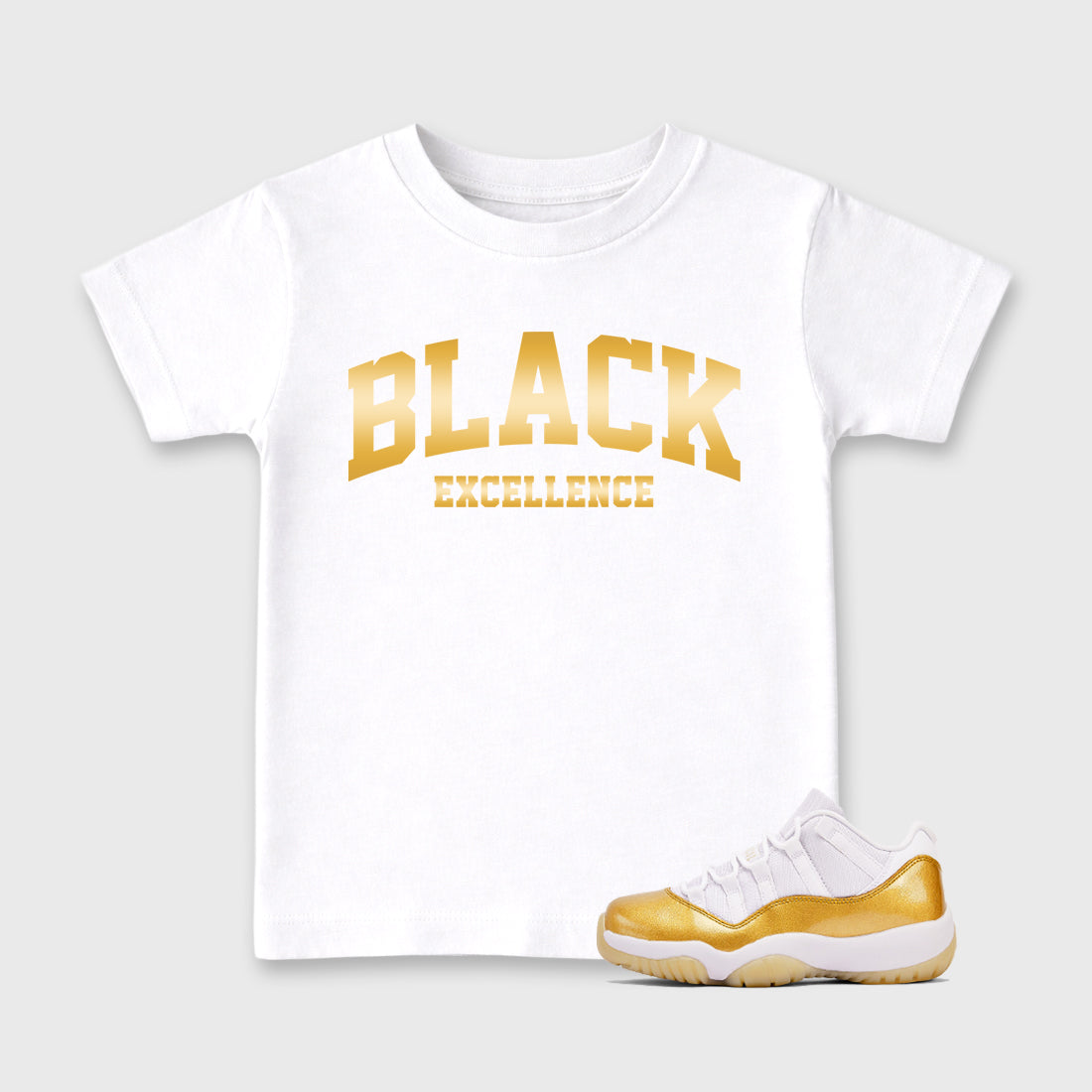 Sneaker match tees – Sneaker Tees To Match Air Jordan 11 Mother's Day Shoes – Varsity Black Excellence Kids T-Shirt White 1