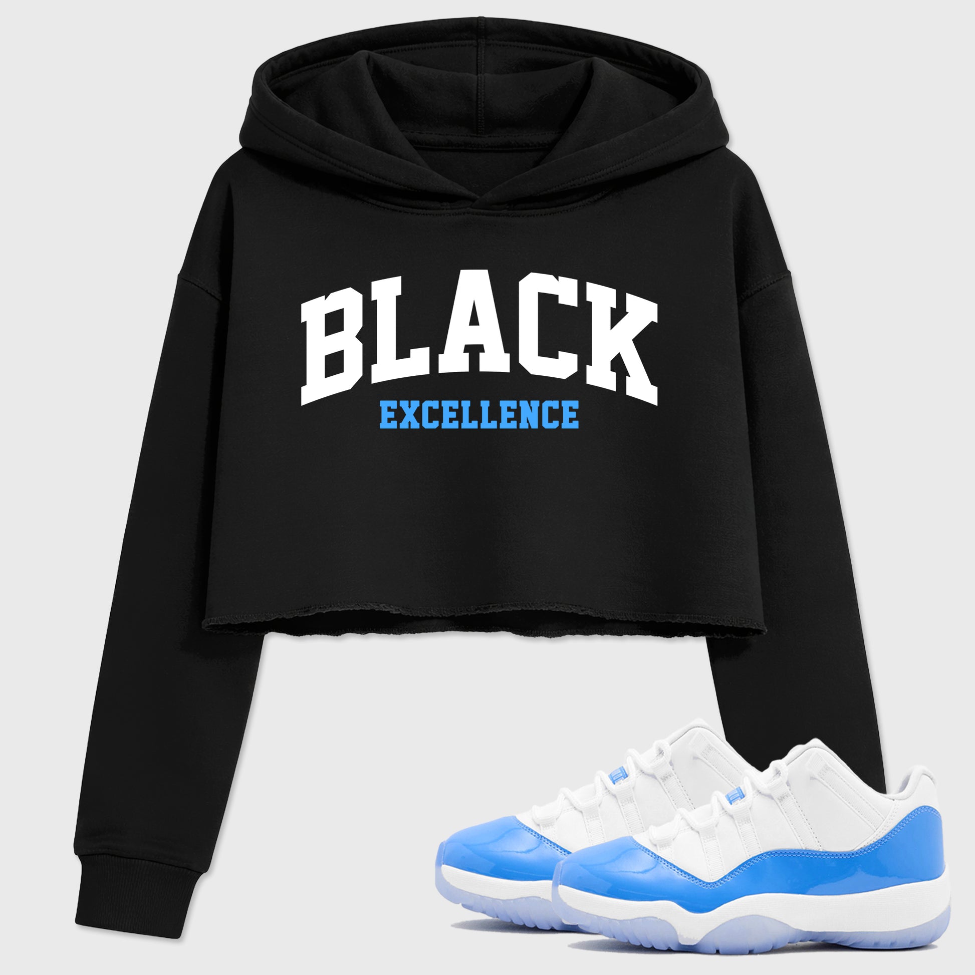 Sneaker match tees – Sneaker Tees To Match Air Jordan 11 University Blue Shoes – Varsity Black Excellence Crop T-Shirt Black 1