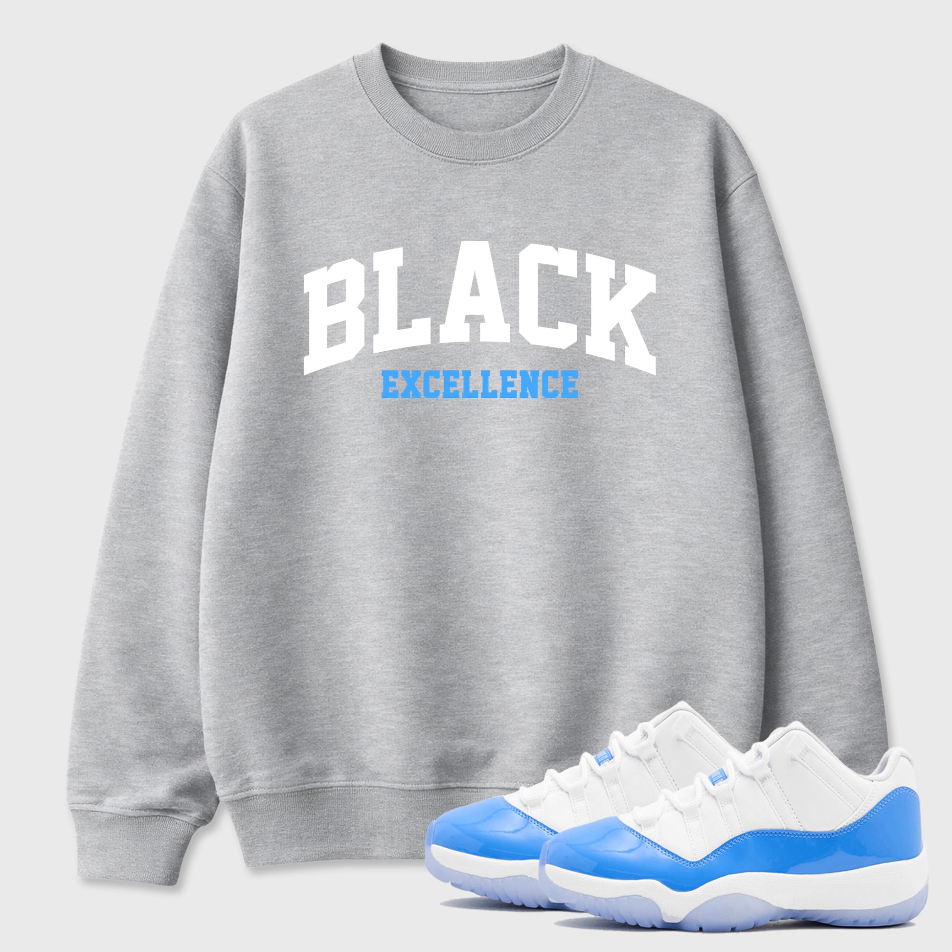 Sneaker match tees – Sneaker Tees To Match Air Jordan 11 University Blue Shoes – Varsity Black Excellence Tee Heather Grey 1