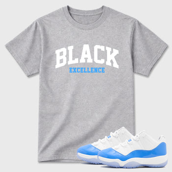 Sneaker match tees – Sneaker Tees To Match Air Jordan 11 University Blue Shoes – Varsity Black Excellence Tee Heather Grey 1