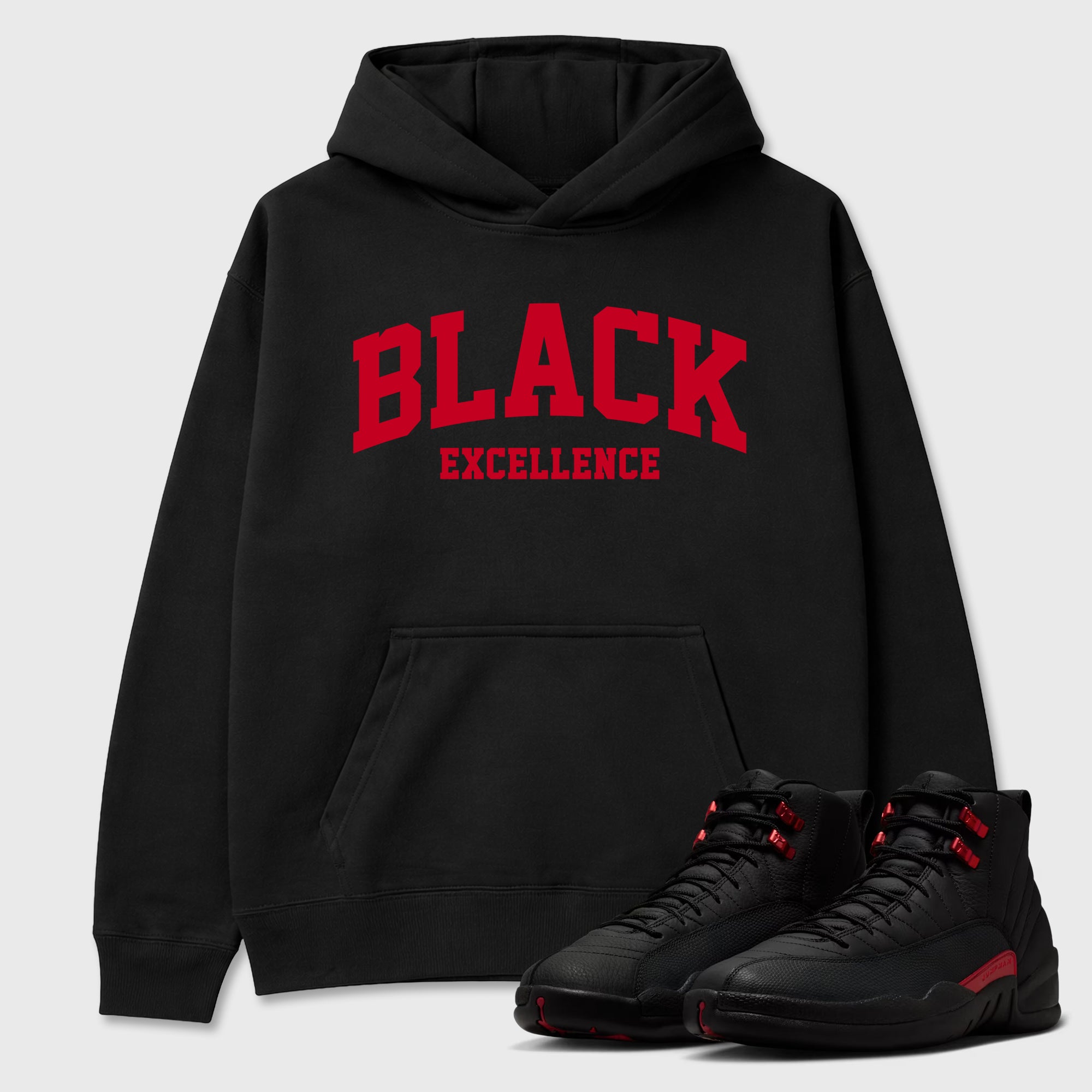Sneakerfit Streetwear outfit, Sneaker Tees To Match Air Jordan 12 Bloodline – Varsity Black Excellence Graphic Tee Black 1
