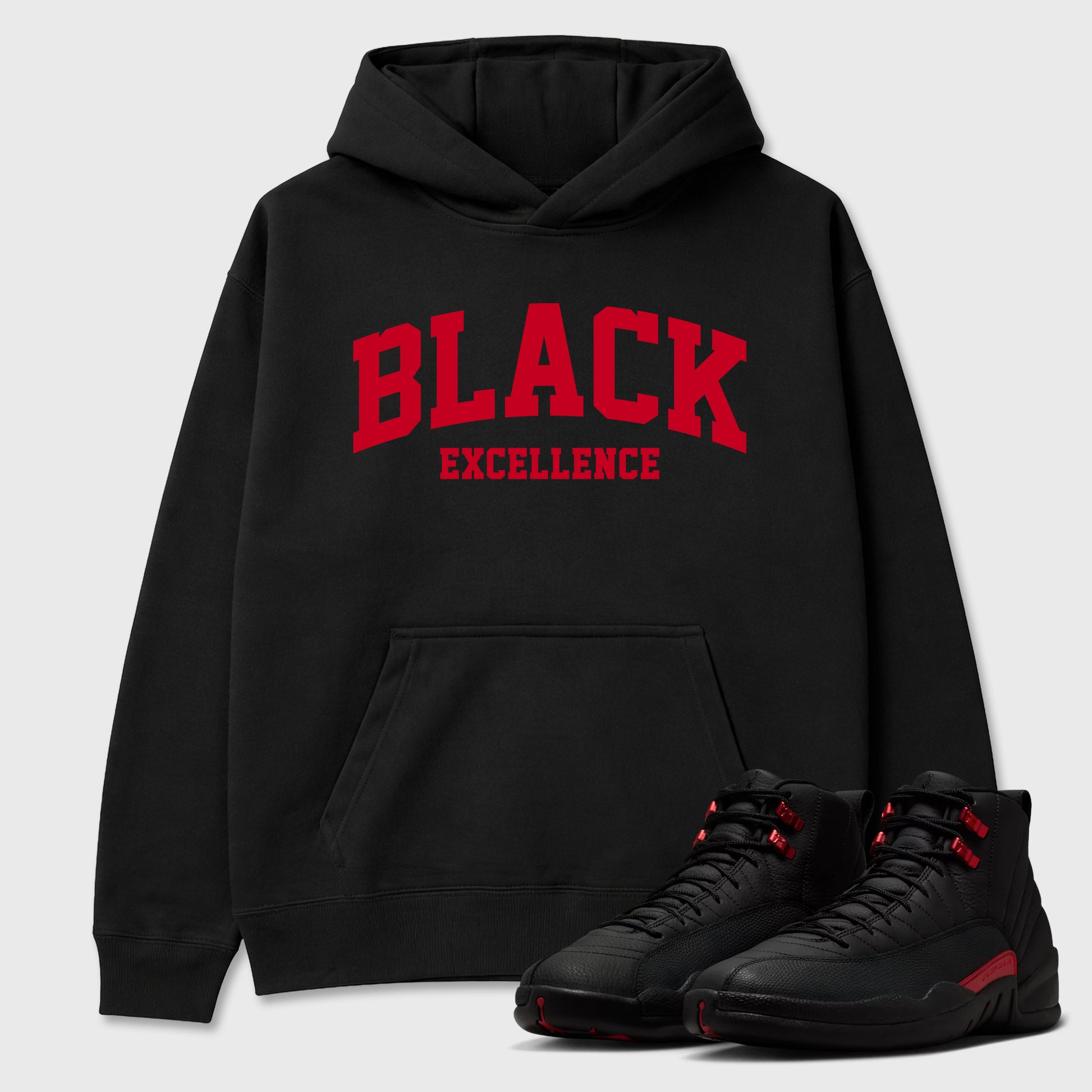 Sneakerfit Streetwear outfit, Sneaker Tees To Match Air Jordan 12 Bloodline – Varsity Black Excellence Graphic Tee Black 1