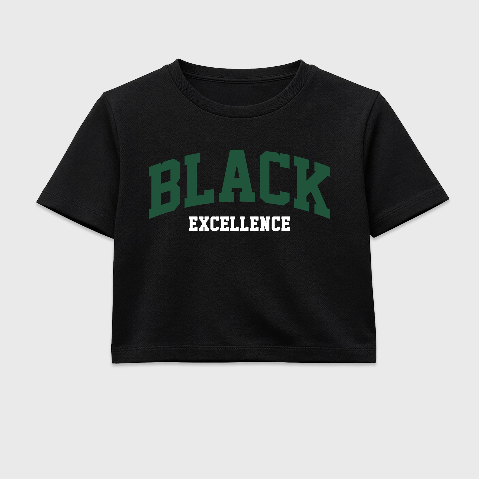 Varsity Black Excellence women’s crop tee designed to match the Air Jordan 12 Summit Green, featuring coordinated Black 2 options for a perfect streetwear vibe.