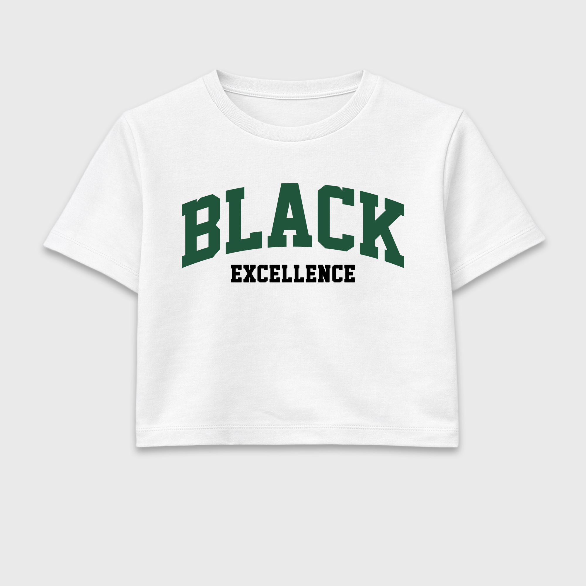 Varsity Black Excellence women’s crop tee designed to match the Air Jordan 12 Summit Green, featuring coordinated White 2 options for a perfect streetwear vibe.