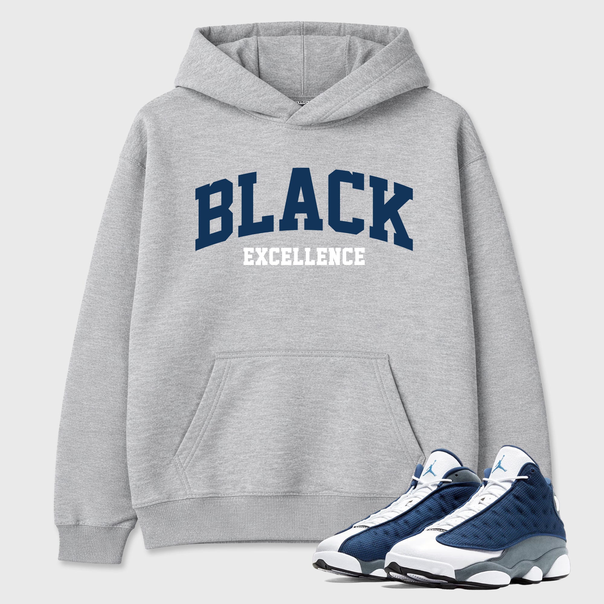 Varsity Black Excellence Graphic T-Shirt featuring original streetwear artwork designed to match the Air Jordan 13 Flint. Heather Grey 1 Graphic Tee.