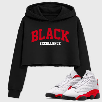 Sneaker match tees – Sneaker Tees To Match Air Jordan 13 University Red Shoes – Varsity Black Excellence Crop T-Shirt Black 1