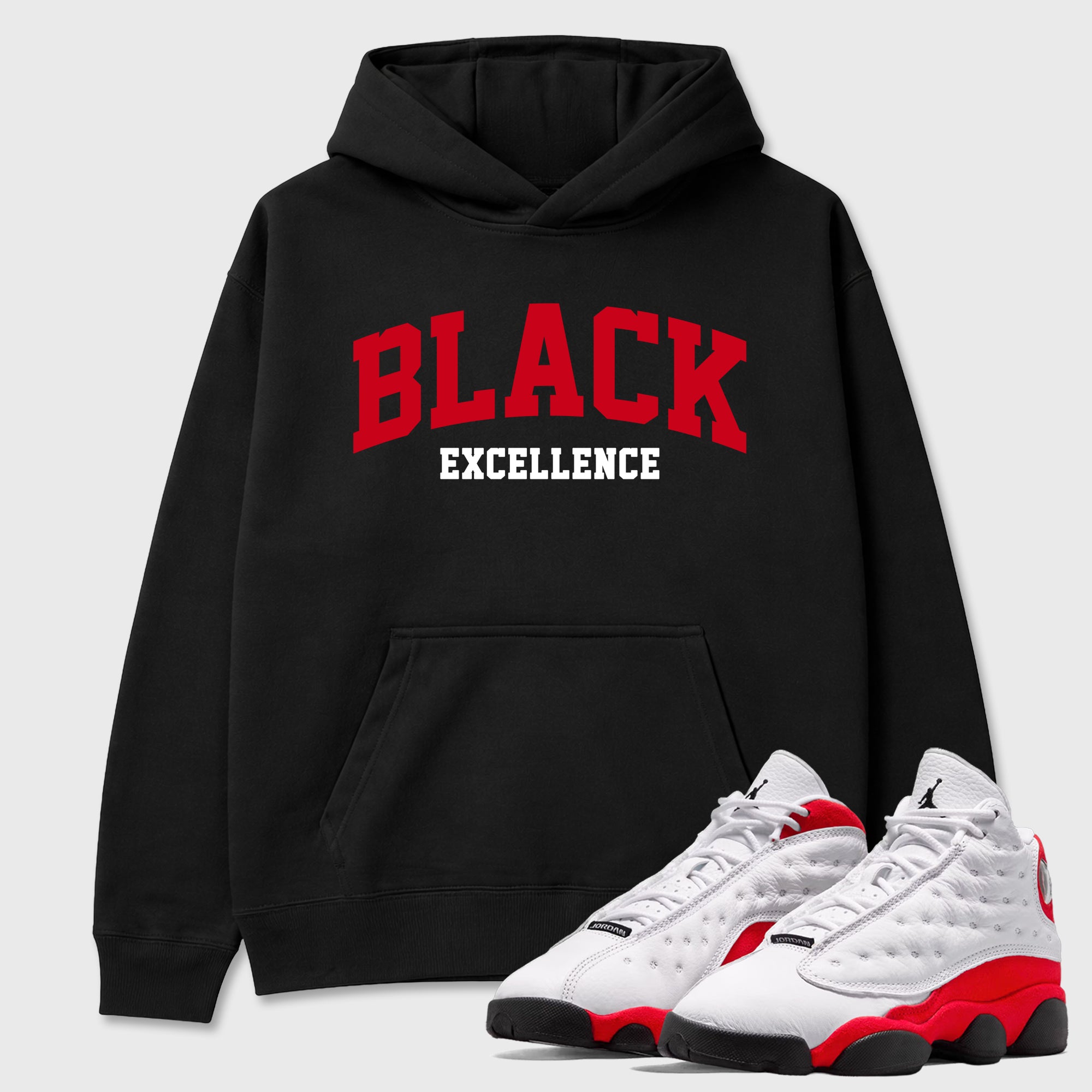Sneaker match tees – Sneaker Tees To Match Air Jordan 13 University Red Shoes – Varsity Black Excellence Tee Black 1