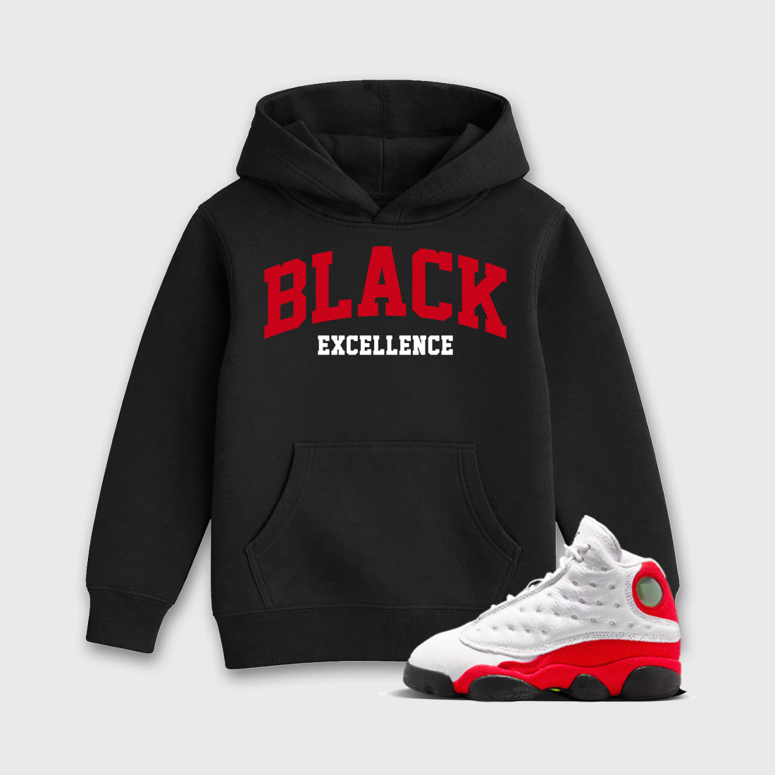 Sneaker match tees – Sneaker Tees To Match Air Jordan 13 University Red Shoes – Varsity Black Excellence Kids T-Shirt Black 1