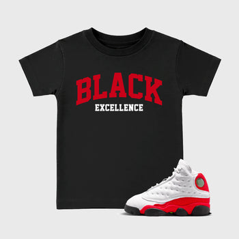 Sneaker match tees – Sneaker Tees To Match Air Jordan 13 University Red Shoes – Varsity Black Excellence Kids T-Shirt Black 1