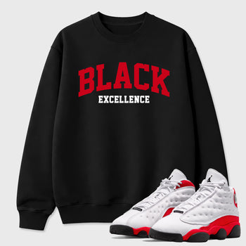 Sneaker match tees – Sneaker Tees To Match Air Jordan 13 University Red Shoes – Varsity Black Excellence Tee Black 1