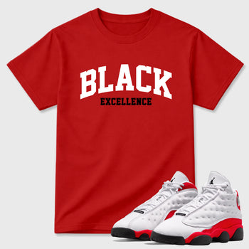 Sneaker match tees – Sneaker Tees To Match Air Jordan 13 University Red Shoes – Varsity Black Excellence Tee Red 1
