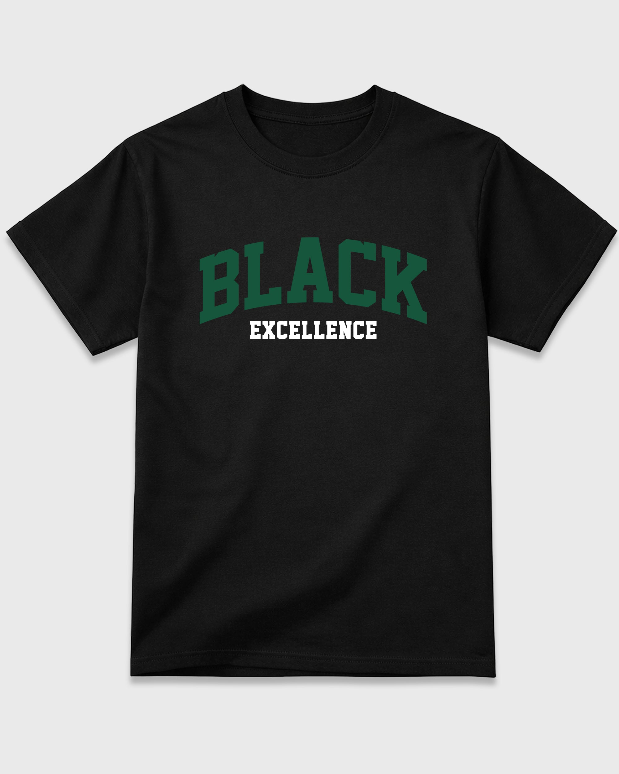 Varsity Black Excellence Graphic T-Shirt featuring original streetwear artwork designed to match the Air Jordan 14 Forest Green. Black 2 Graphic T-Shirt.