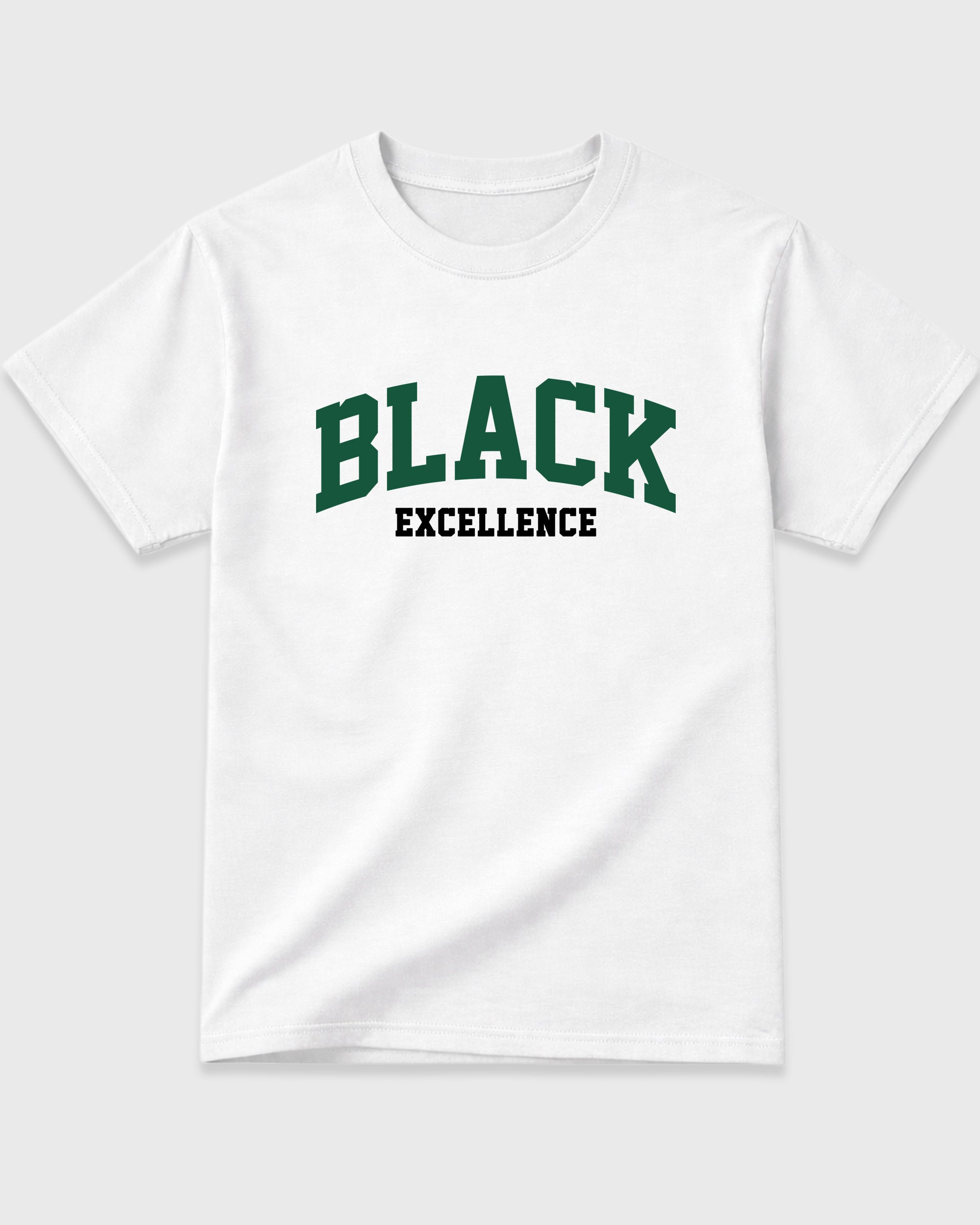 Varsity Black Excellence Graphic T-Shirt featuring original streetwear artwork designed to match the Air Jordan 14 Forest Green. White 2 Graphic T-Shirt.